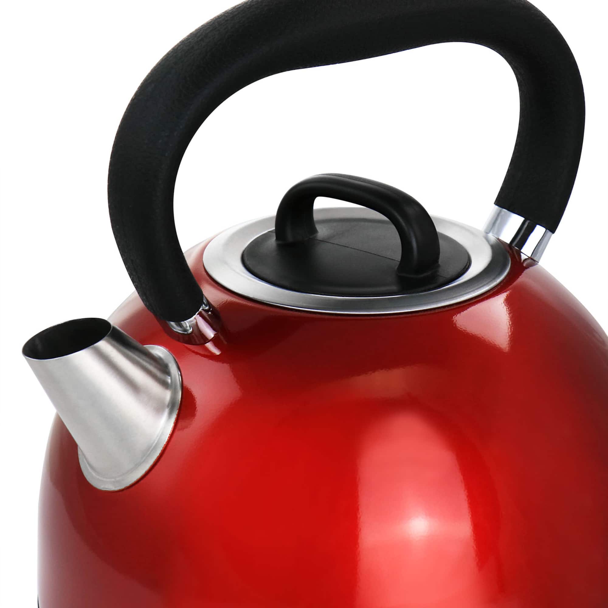 MegaChef 1.7L Red Cordless Half Round Electric Stainless Steel Tea Kettle
